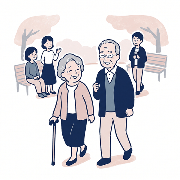 地域の人と語らう高齢者のイラスト